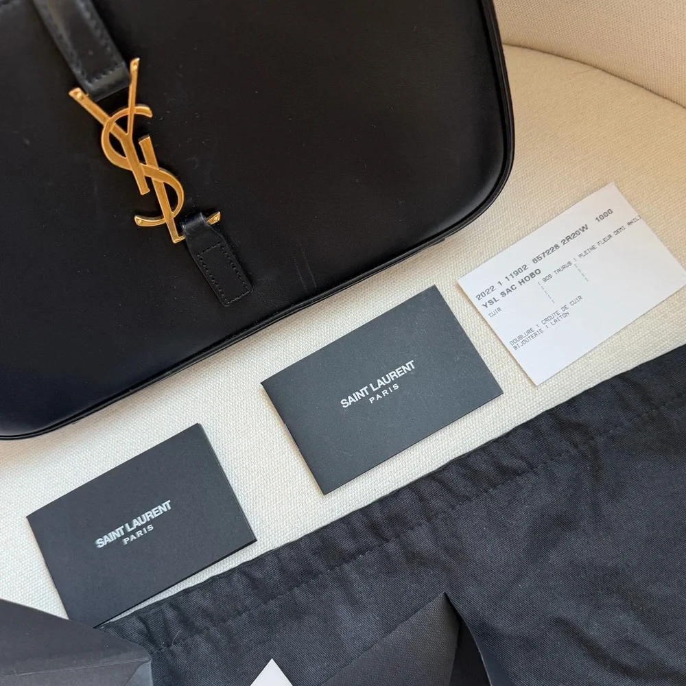 Saint Laurent Le 5 à 7 Hobo Bag Black Smooth Leather Gold Hardware YSL Authentic - Picture 2 of 8